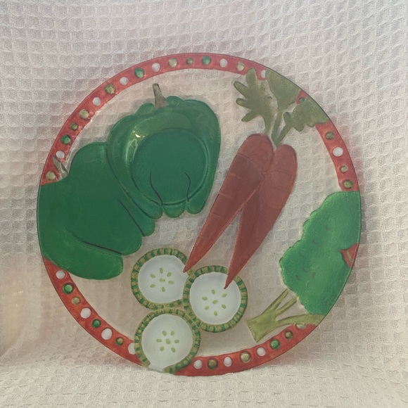 Lori Siebert For Silverstein Glass Fusion Vegetable Pattern Serving Dish - Picture 1 of 7